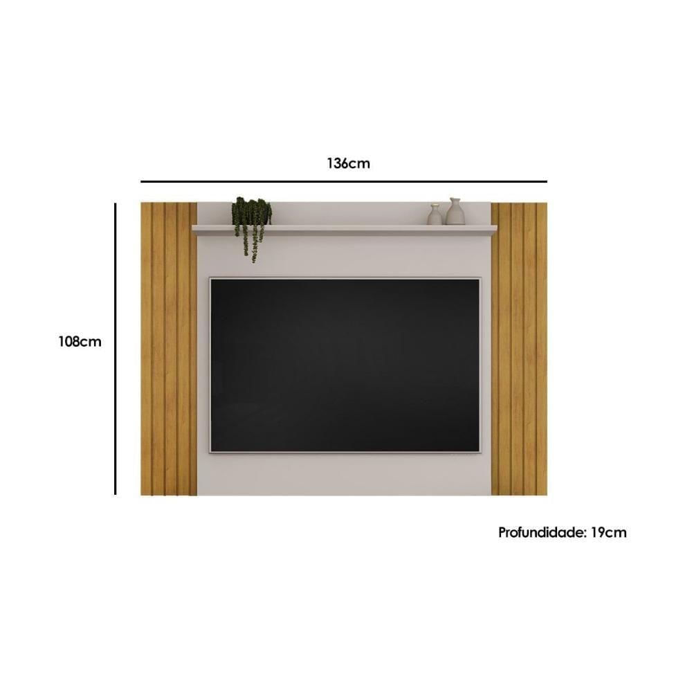 Miniatura Rack Bancada C/ Painel P/ Tv Até 50 Pol Trend Ripado Extensível 108x136cm Freijó/off White - Dj Móveis