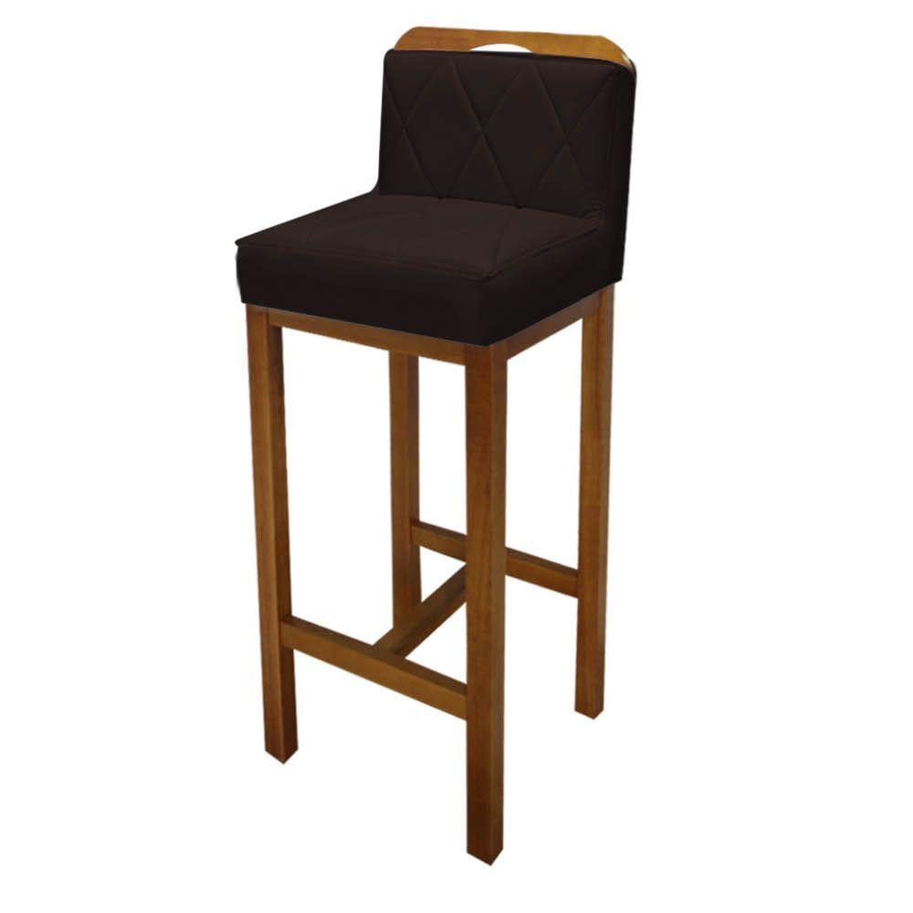 Miniatura Banqueta Alta Com Encosto Simon Balcão Bistrô Base Madeira Rústico Sintético Marrom