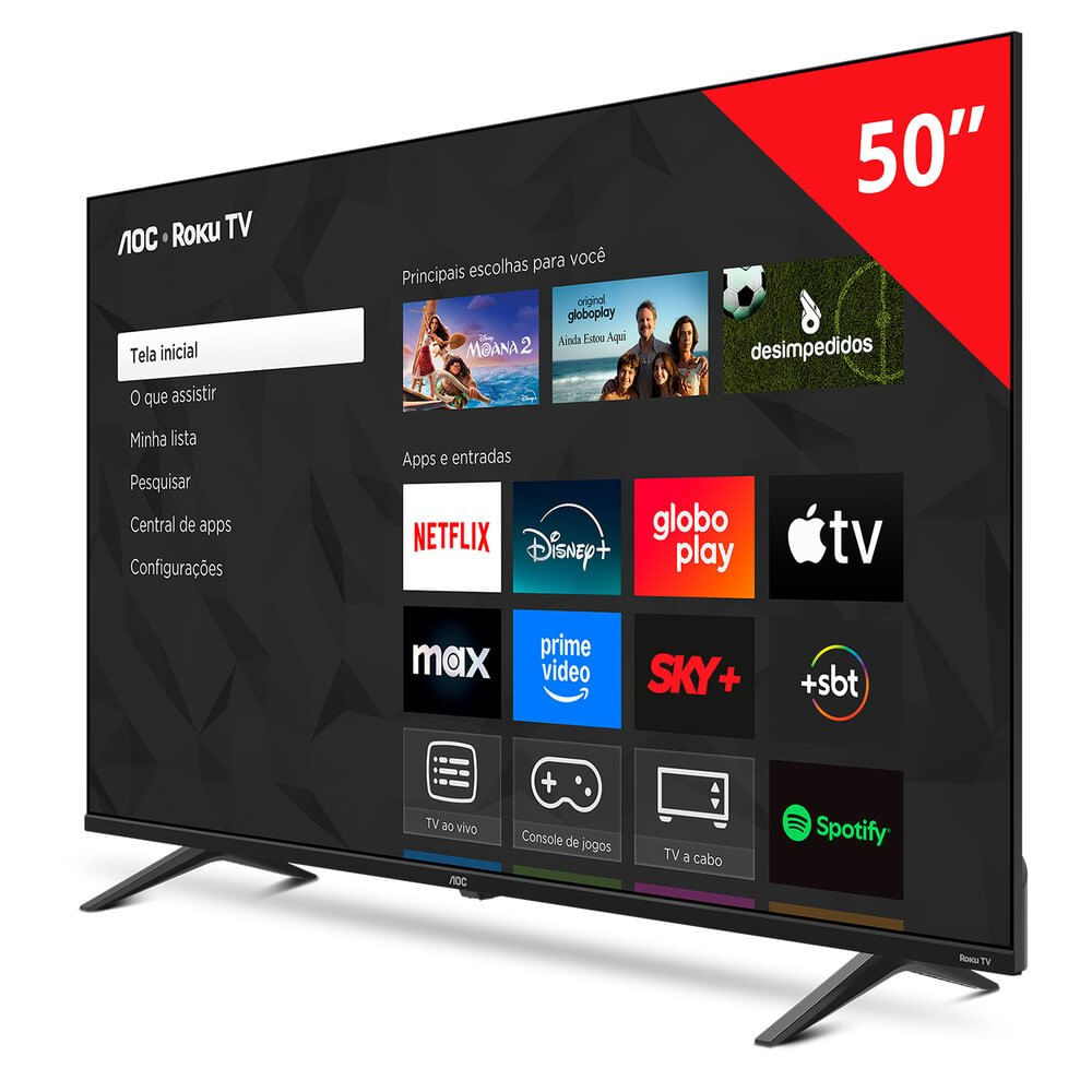 Smart TV AOC 50 Polegadas, DLED, 4K, Roku TV - 50U7045/78G Preto - Bivolt