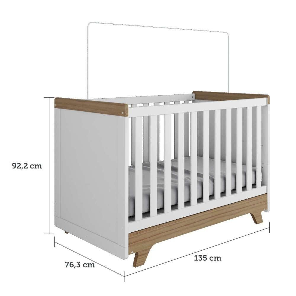 Miniatura Quarto De Bebê Com Guarda Roupa 4 Portas Com E Berço Retrô Moveis Peroba Branco Brilho/carvalho