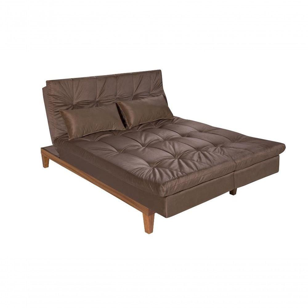 Miniatura Sofá Cama Versátil 3 Lugares Império Reclinável Casal Pés Madeira Espuma Especial D33 Suede Marrom 379