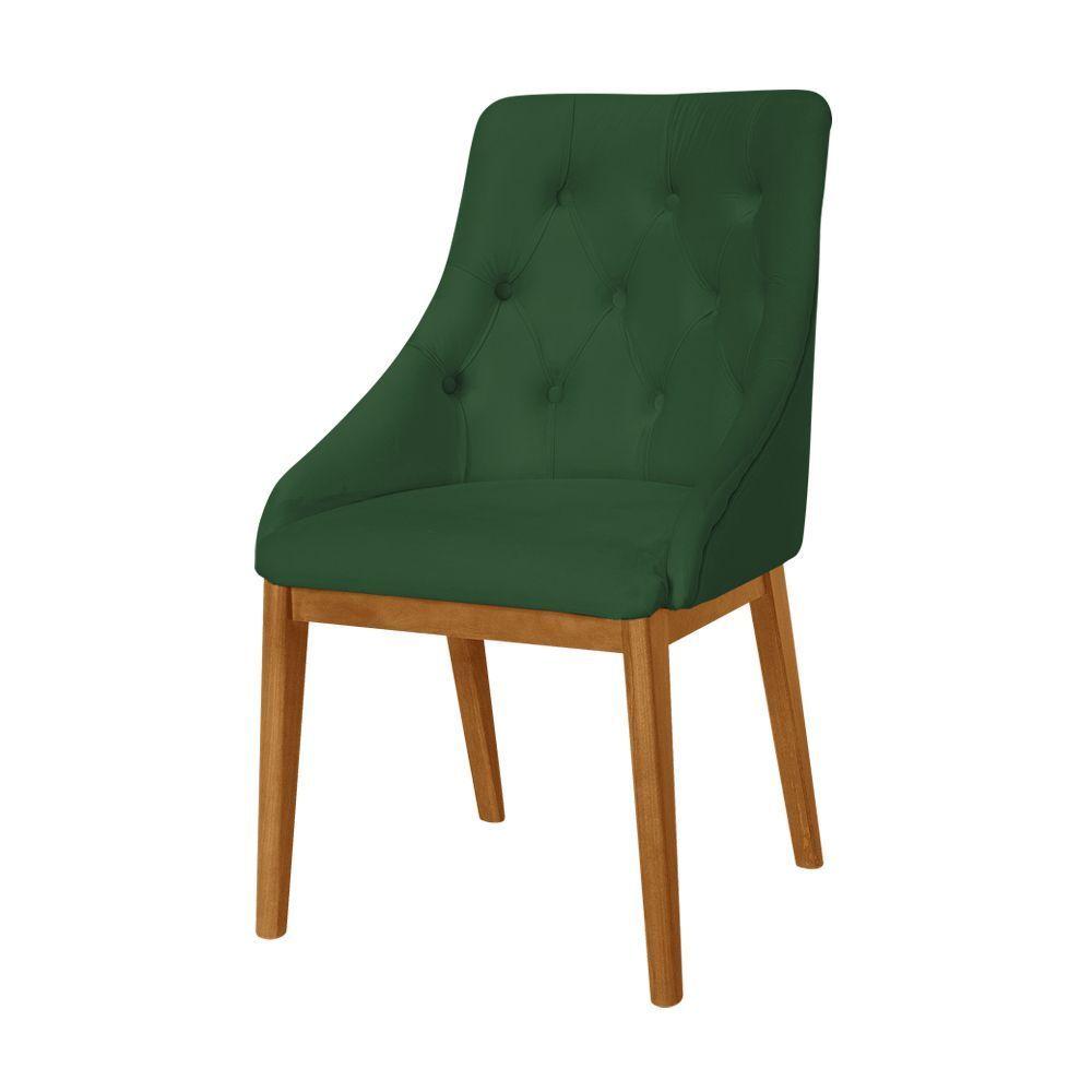 Miniatura Kit 2 Cadeiras De Jantar Estofada Anatômica Capitonê Veludo Verde Base Madeira Maciça Mel Verde