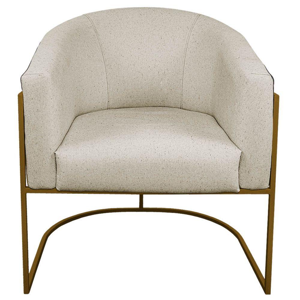 Poltrona Base de Ferro Preto e Linho Bege