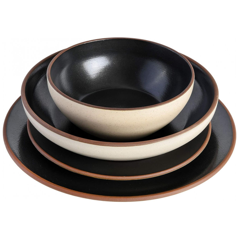 Miniatura Aparelho de Jantar Clássico com 16 Peças em Cerâmica Serve 4 Pessoas, Gibson Elite Contempo, Preto