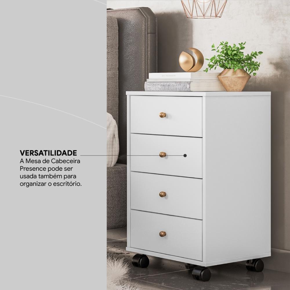 Miniatura Mesa De Cabeceira 4 Gavetas Presence - Branco Branco