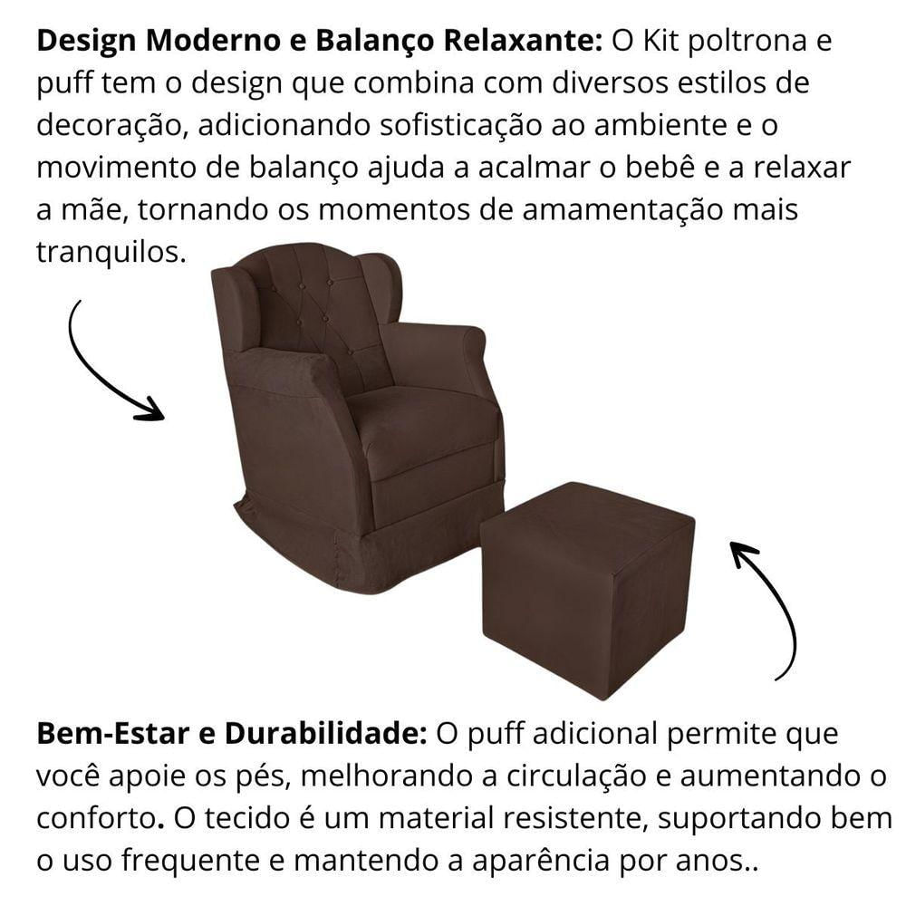 Miniatura Kit Poltrona Amamentação Com Puff Confortável Serena Suede Marrom
