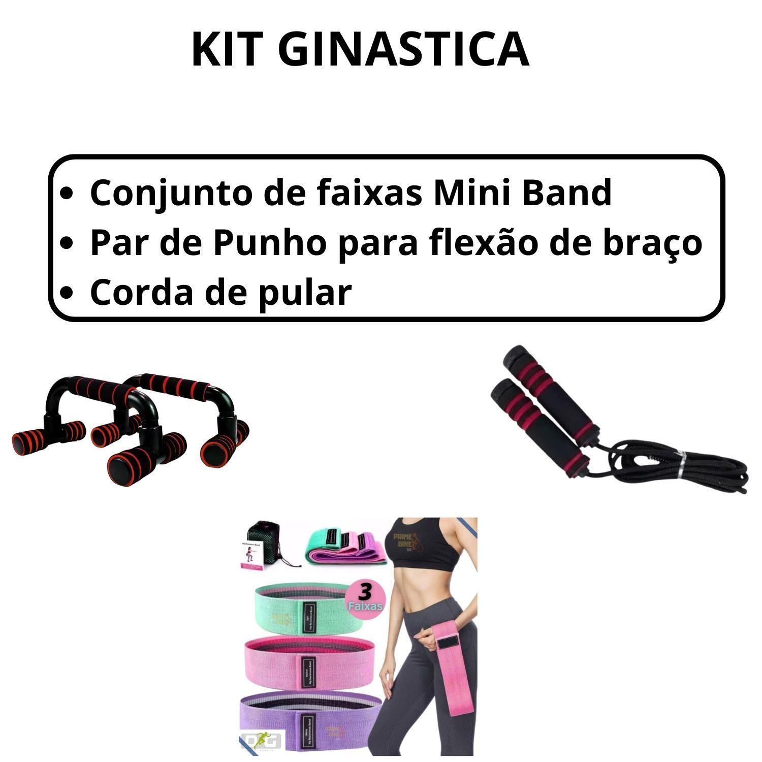 Miniatura Kit 3 Faixas Mini Band + Corda De Pular + Punho De Flexão