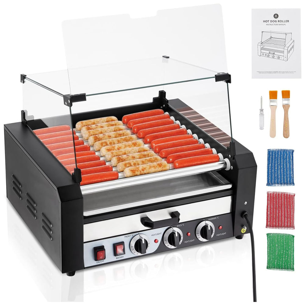 Miniatura Máquina de Cachorro Quente até 30 Salsichas com Tampa de Vidro, Controle de Temperatura Duplo e Bandeja de Gotejamento, 110V 950W, Litake, Preta 110v
