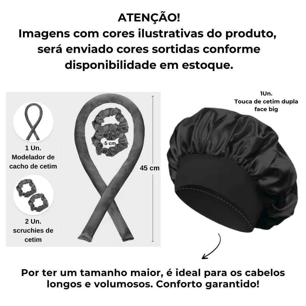 Kit Touca De Cetim Dupla Face Big Com Modelador De Cetim