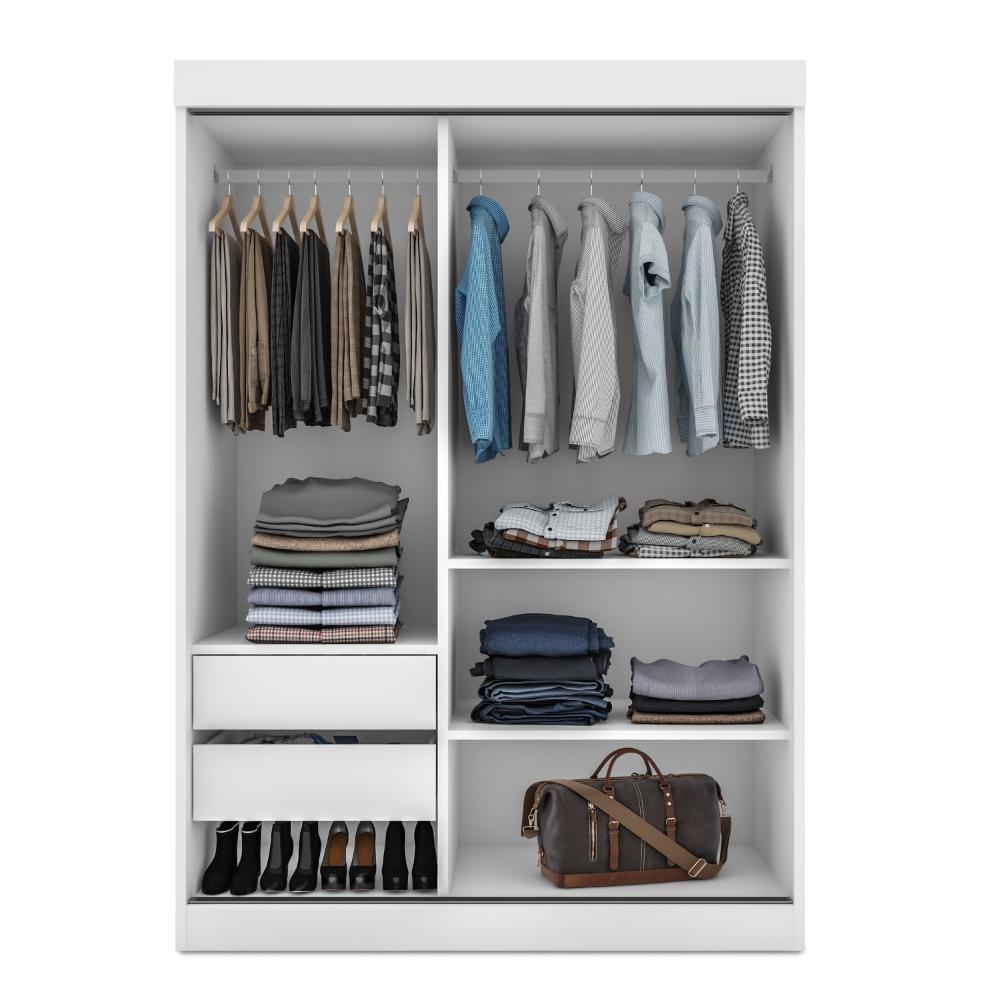 Miniatura Guarda Roupa Solteiro 2 Portas de Correr 2 Gavetas e 6 Espelho Peônia Yescasa Branco Guarda Roupa Solteiro 2 Portas de Correr com Espelho 2 Gavetas Fama Espresso Móveis Branco