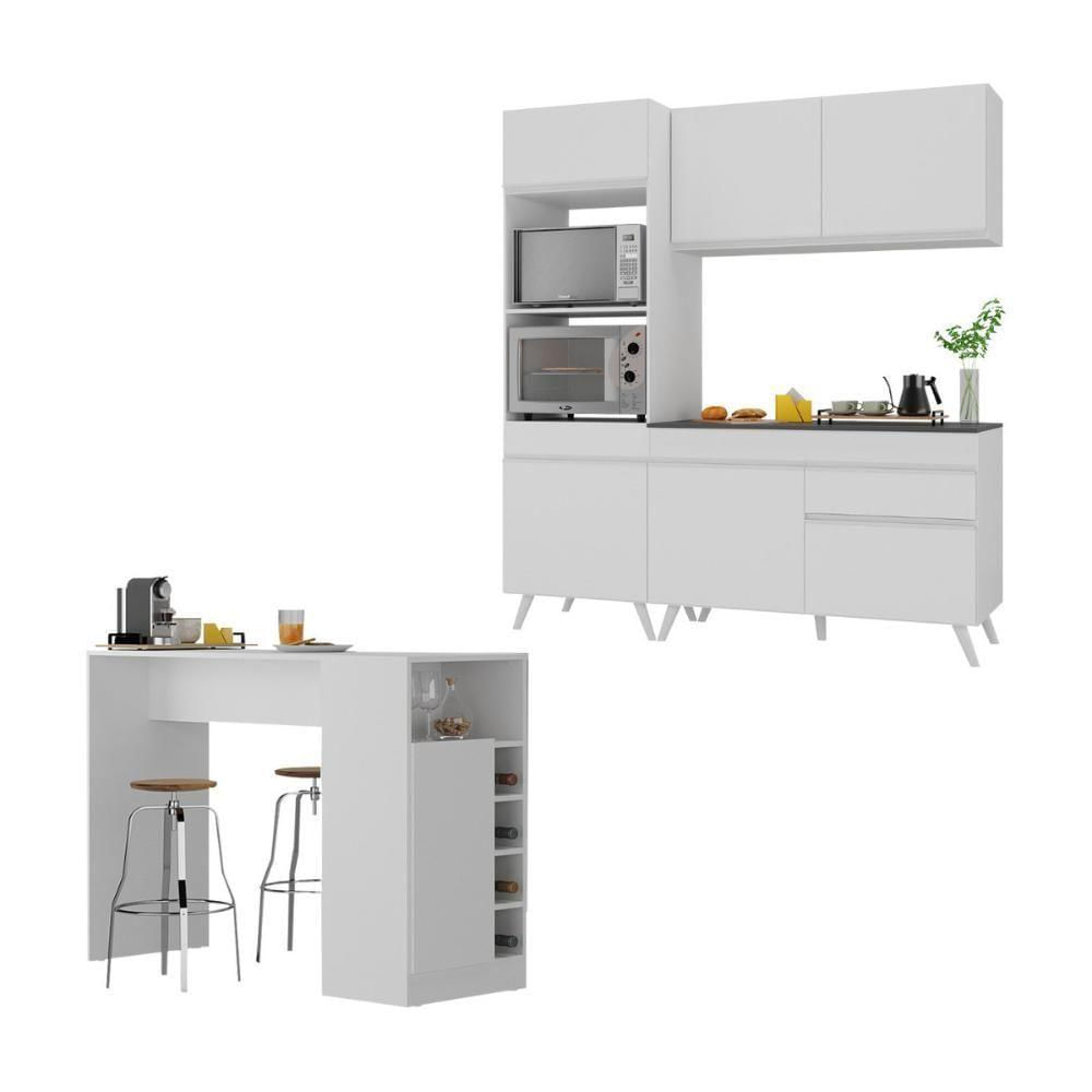 Miniatura Cozinha Compacta Com Bancada Americana/mesa Veneza Multimóveis Mp2211 Branco Branco
