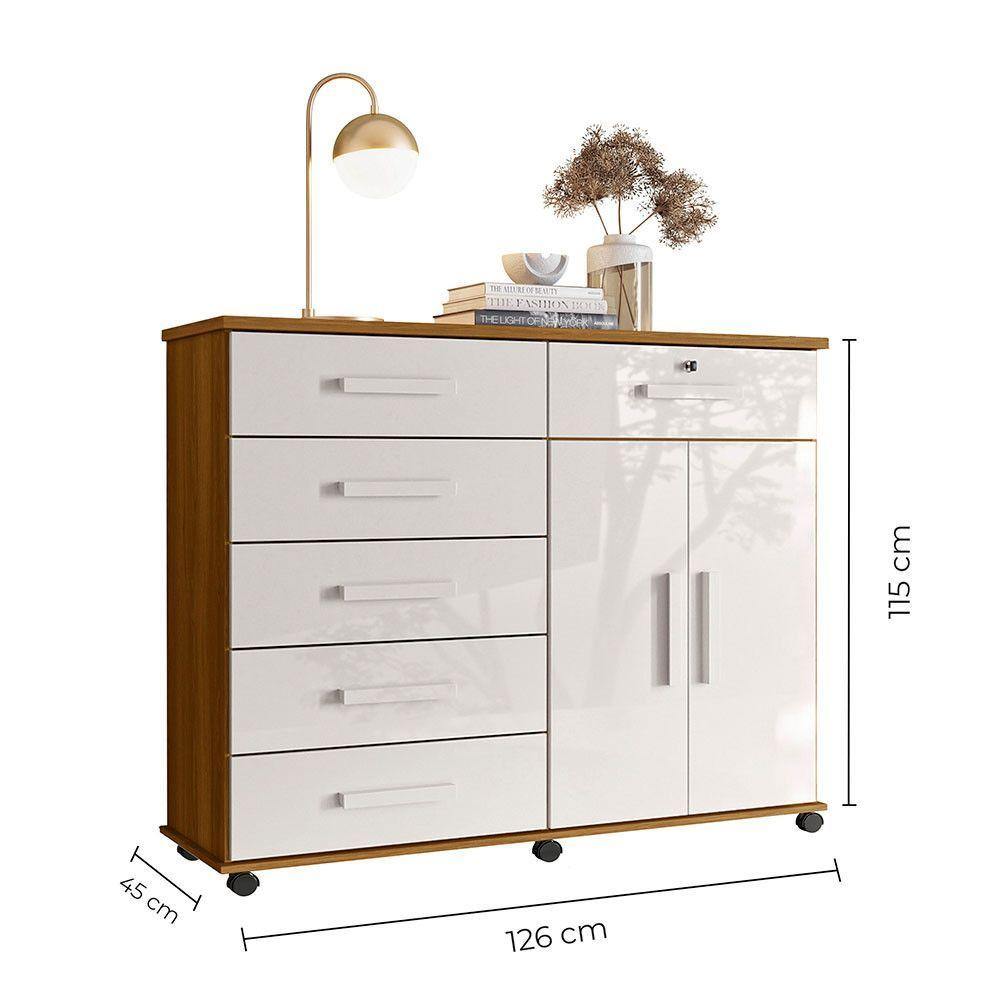 Miniatura Cômoda Platina 6 Gavetas E 2 Portas Lukaliam Freijó/off White