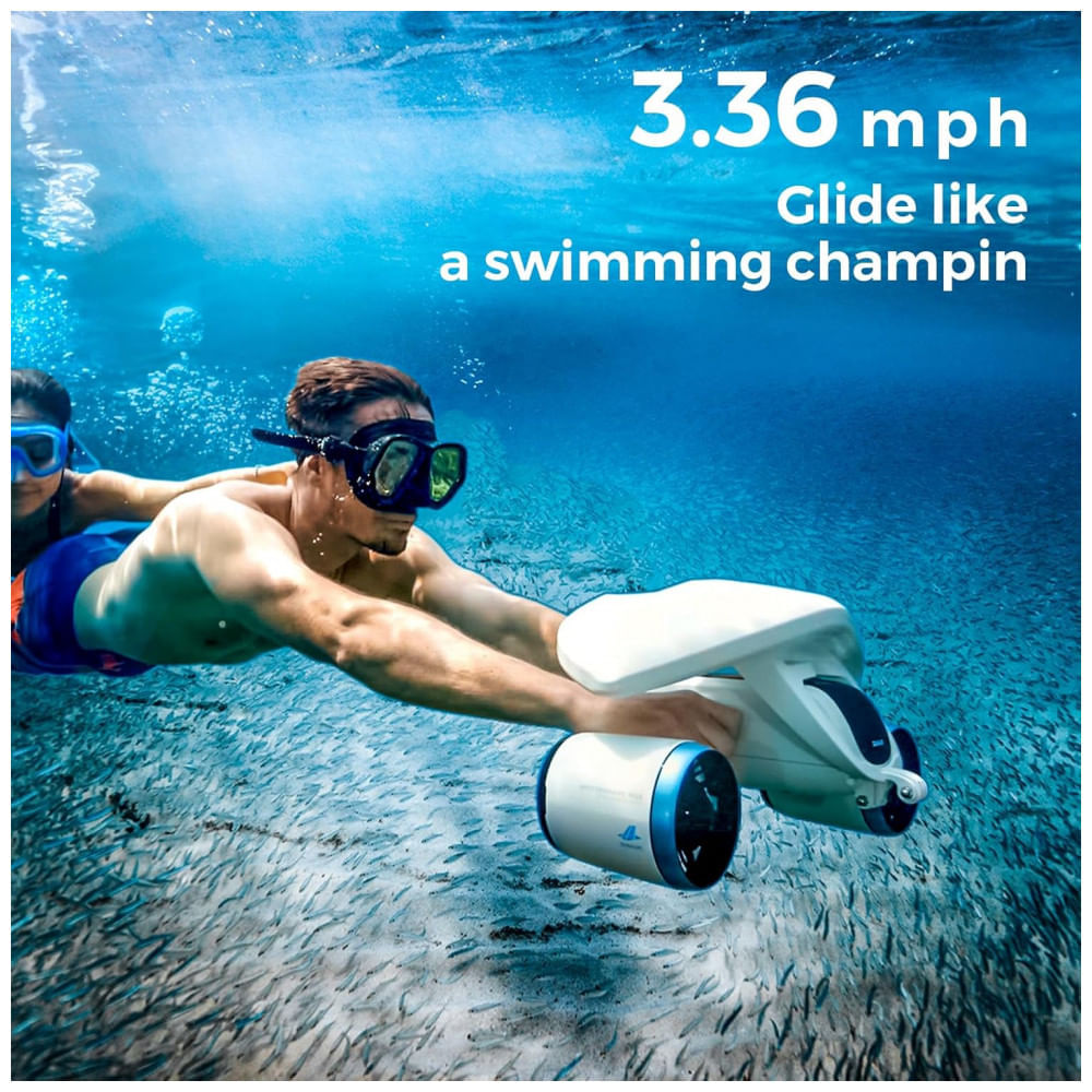 Miniatura Scooter Subaquático Sublue Mix Cinza com Dual Motor, Bateria Removível 11000mAh, 3,5 kg, Mergulho e Snorkel, Acabamento Fibra de Carbono,11,1V