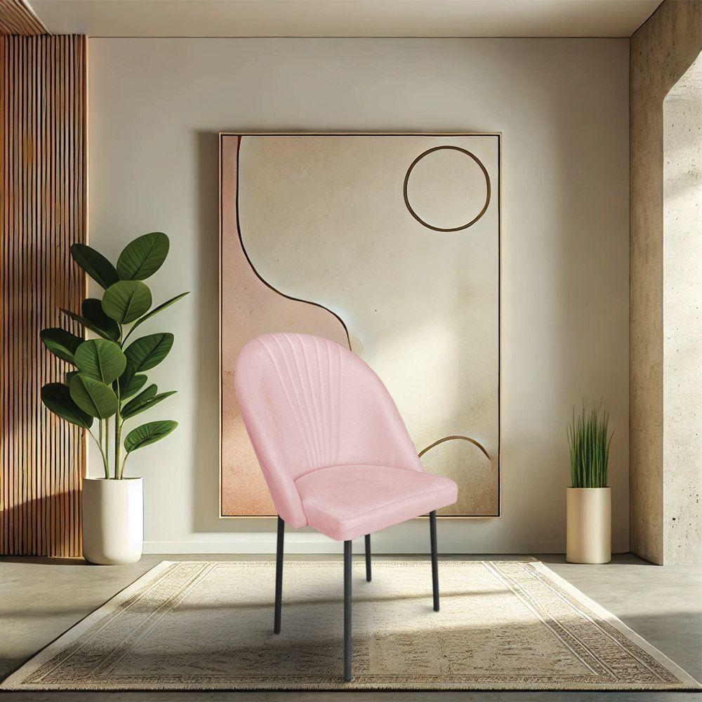 Cadeira De Jantar Virginia Sued Rosa Bebê Pés De Ferro Preto Dclasse Decor