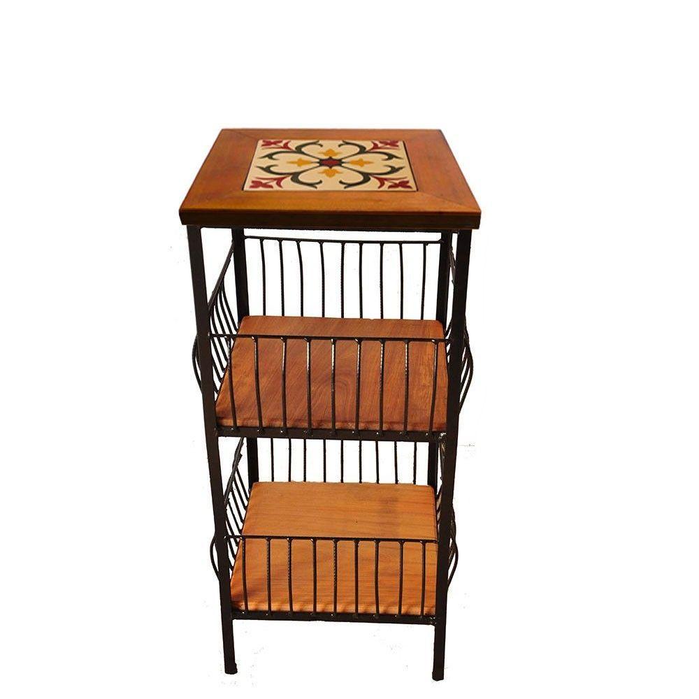 Miniatura Fruteira De Ferro E Madeira 2 Andares Com Ladrilho Hidráulico Artesanal Ladrilho D1