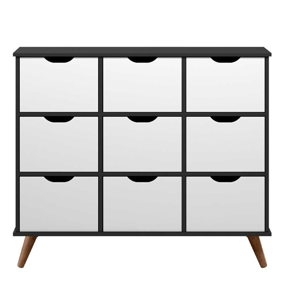 Miniatura Nicho Organizador Retrô Preto 9 Gavetas Branco Qmovi