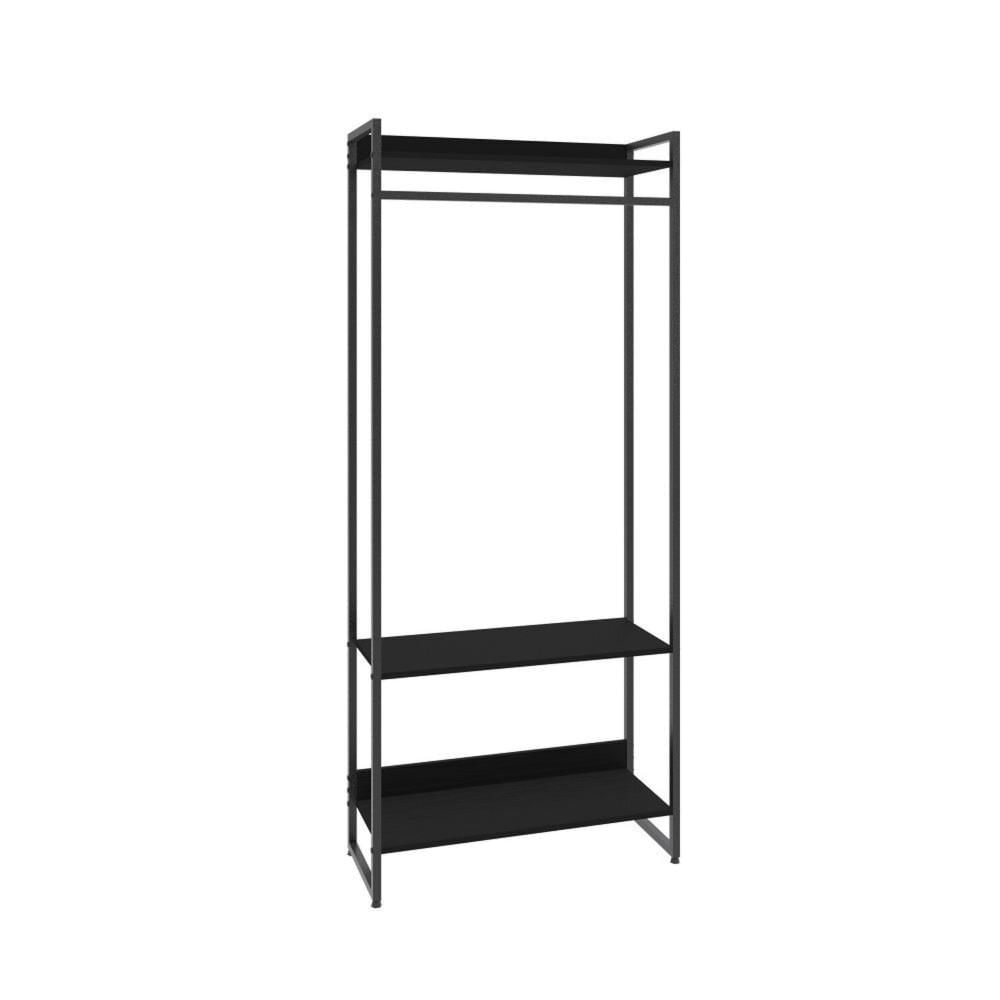 Miniatura Estante Closet Arara Industrial 3 Prateleiras 187x80cm Dynamica Yescasa Preto Ônix / Preto