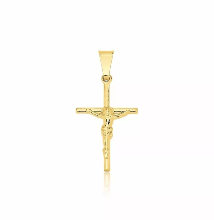 Miniatura Pingente Crucifixo Jesus Cristo Folheado Ouro 18k