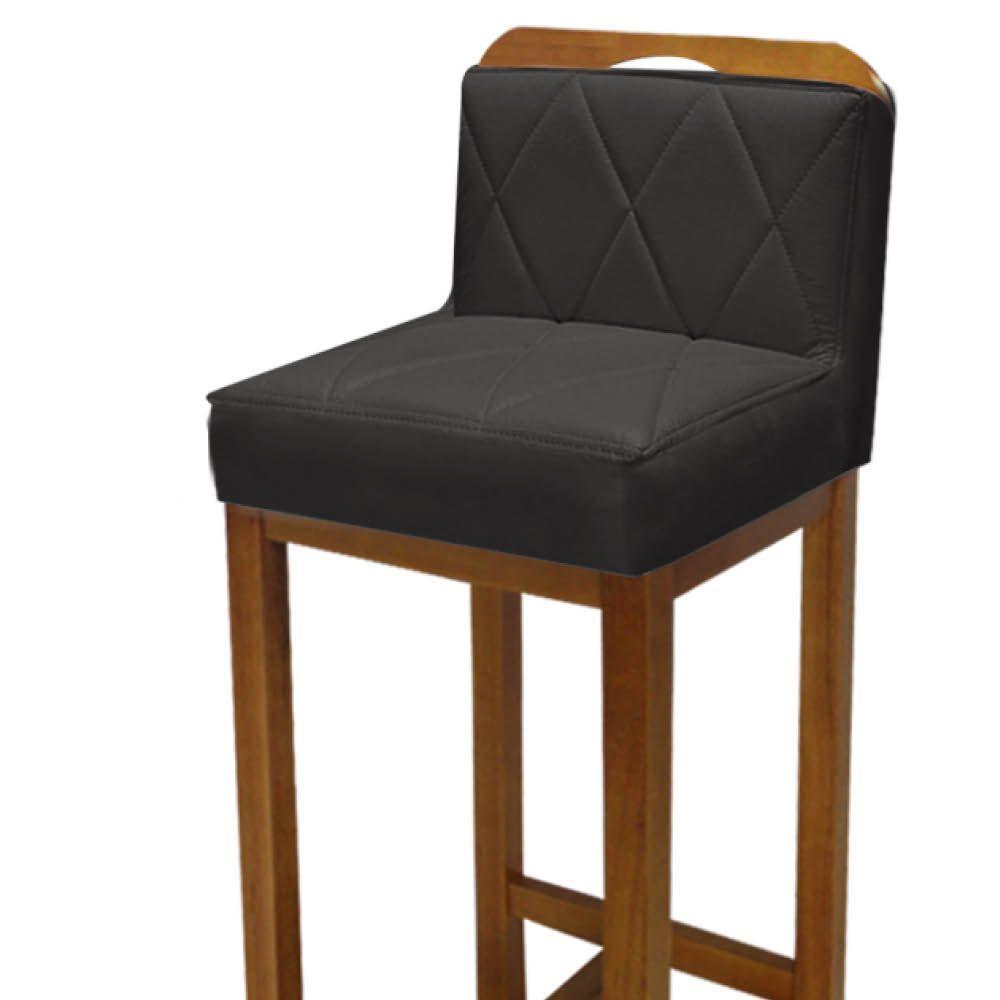 Miniatura Banqueta Alta Com Encosto Simon Cozinha Balcão Bistrô Base Madeira Carvalho Suede Cinza