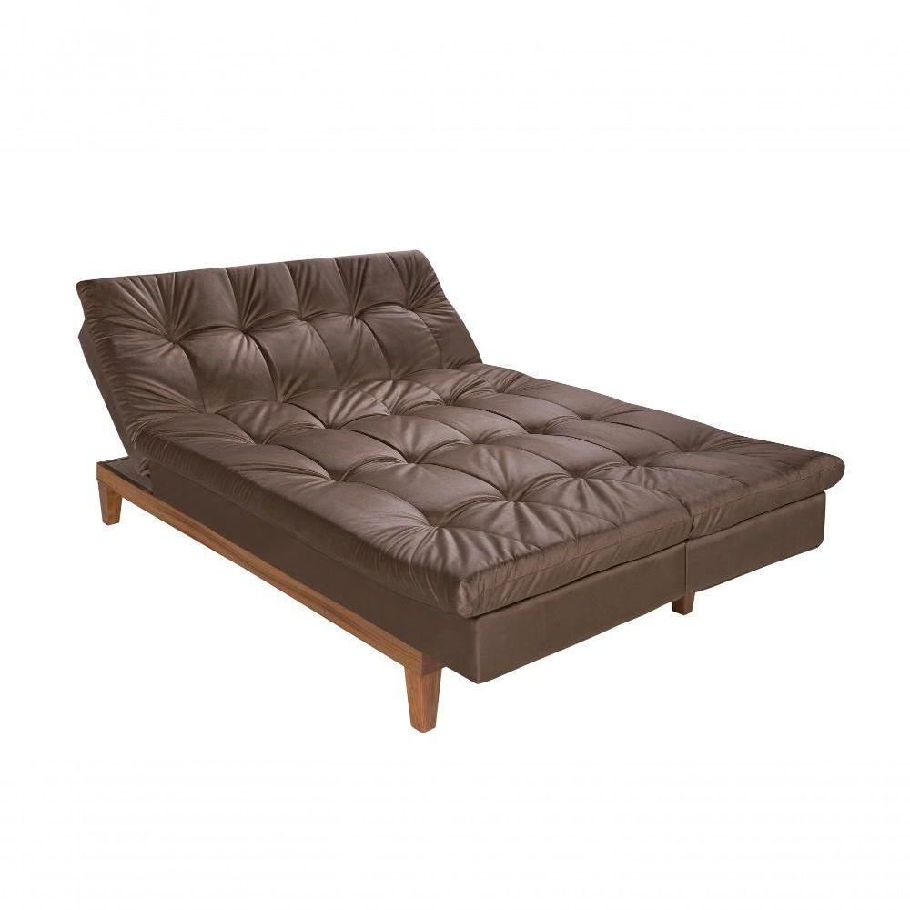 Miniatura Sofá Cama Versátil 3 Lugares Império Reclinável Casal Pés Madeira Espuma Especial D33 Suede Marrom 379