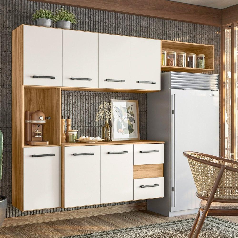 Miniatura Cozinha Compacta Suspensa 7 Portas 2 Gavetas Juliete Freijó/Off White Cristal