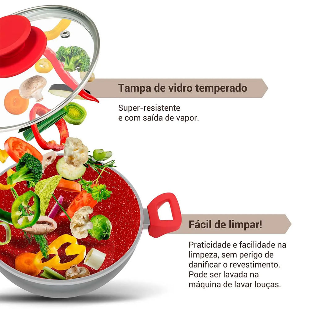 Miniatura Panela Philco Redstone com Tampa de Vidro 4,6L Cinza e Vermelho