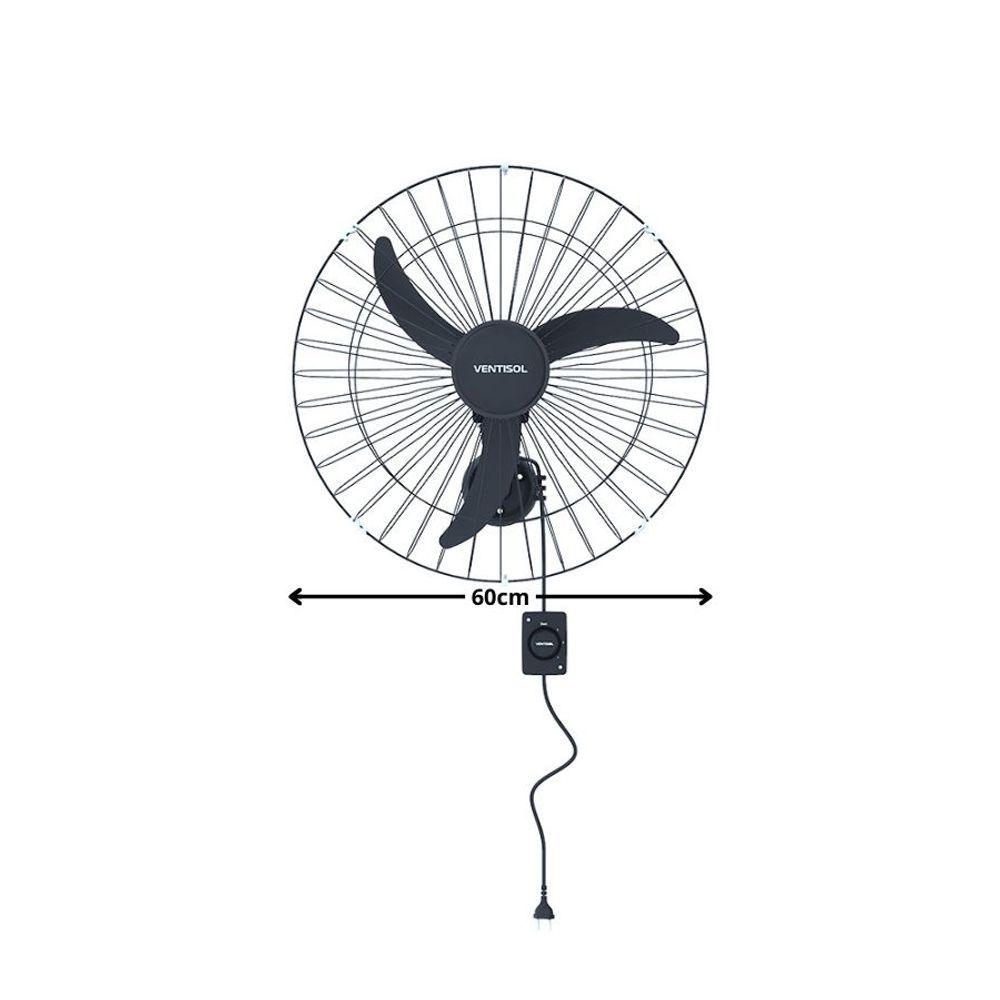 Miniatura Ventilador De Parede Ventisol 200w Grade Metal 60cm Preto Bivolt