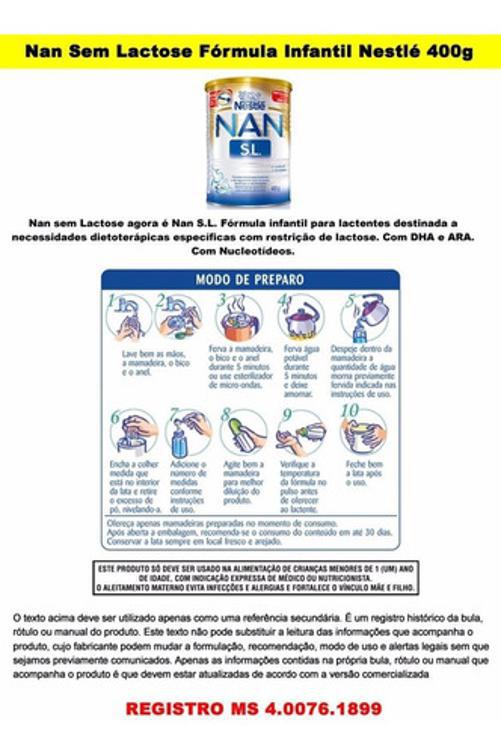 Miniatura Kit Com 10 - Nan S.L. Sem Lactose - 400G Cada