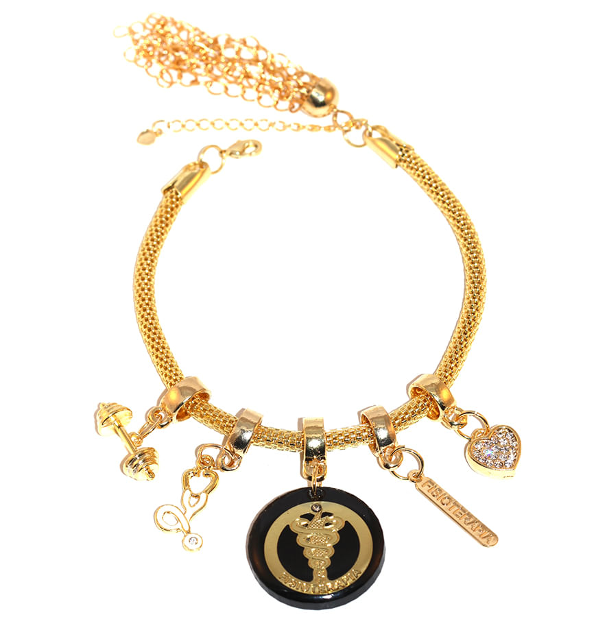 Miniatura Pulseira Berloque Fisioterapia Esteto Halter Folheado 18k