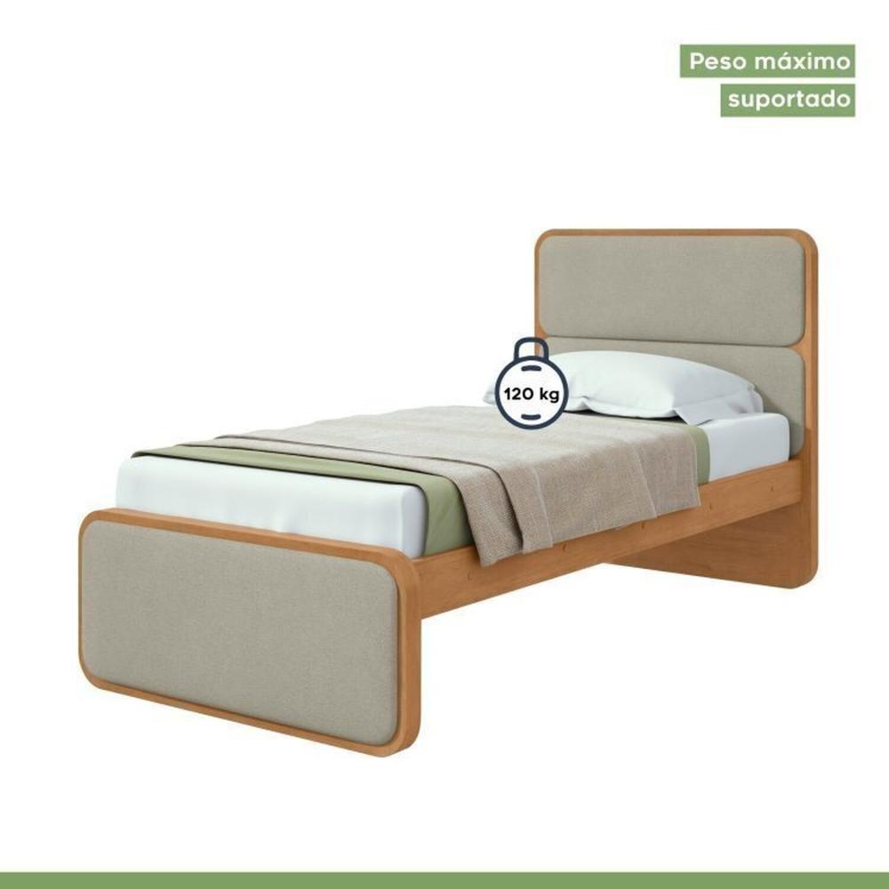 Quarto Infantil com 2 Camas Solteiro Loop Tecido Boucle e Mesa de Cabeceira 2 Gavetas Loop Amendoa Clean/Salvia