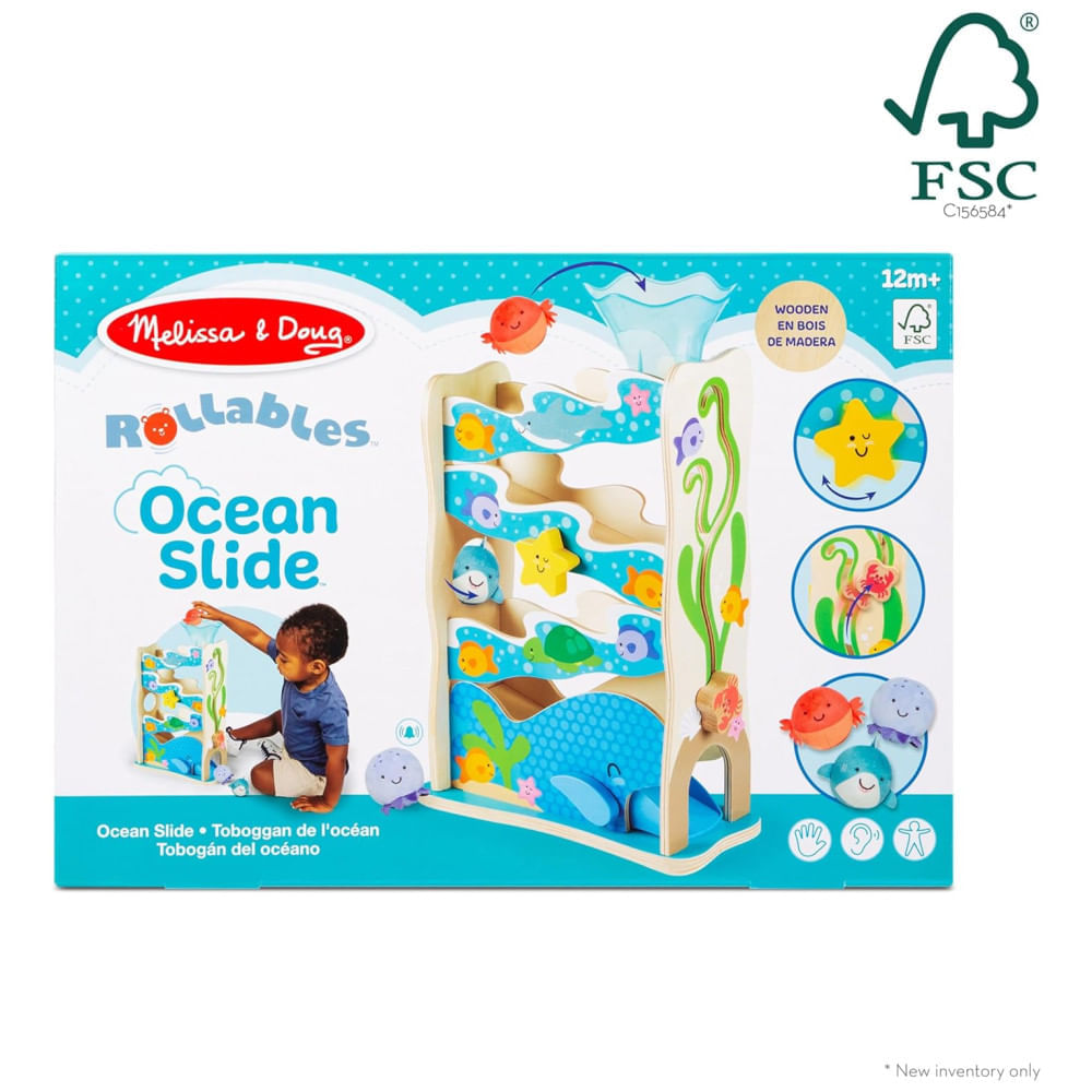 Escorregador Infantil de Madeira, Tema Oceano com 5 Peças Ideal para Aprendizagem Precoce de Bebês e Crianças, Me...