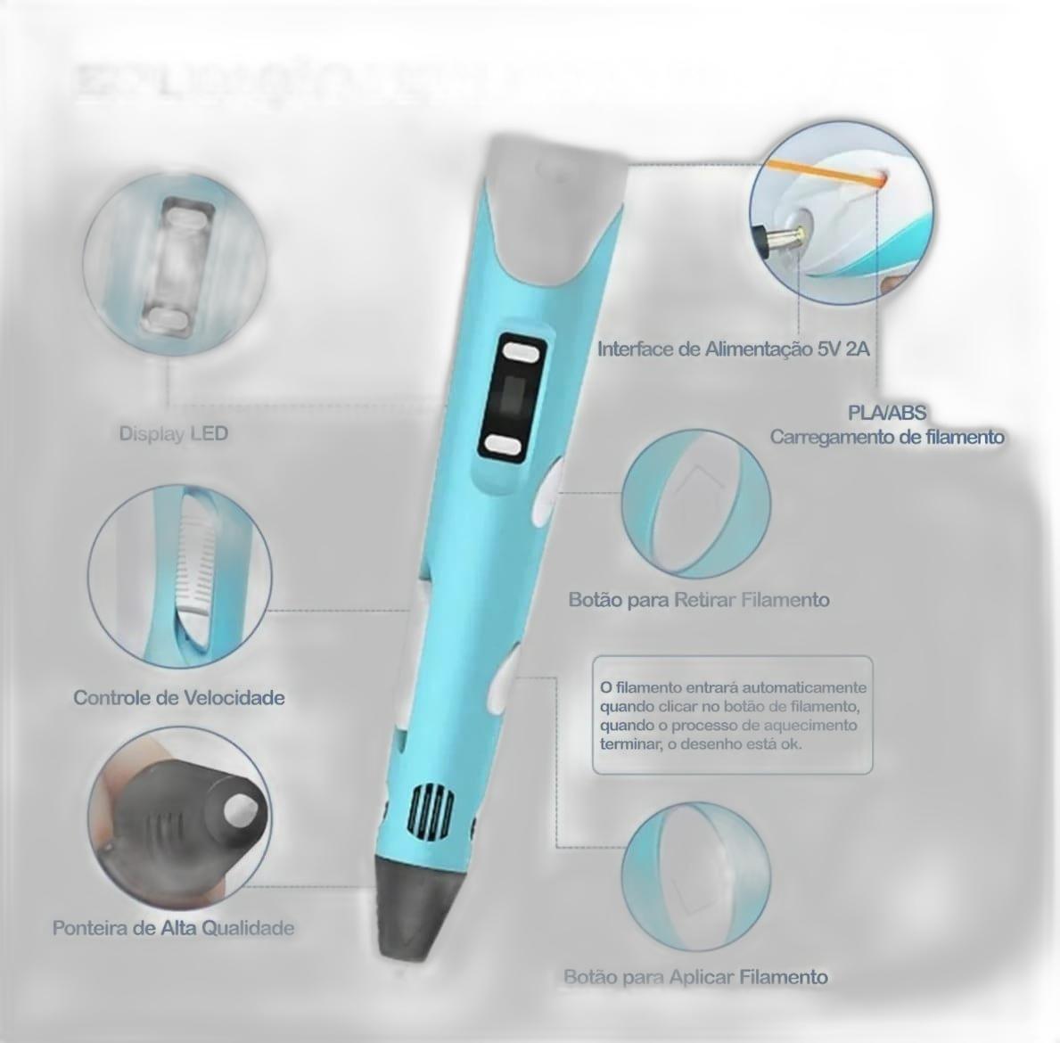 Caneta 3D Impressora C/3 Kit Refil Presente Criança Brincar