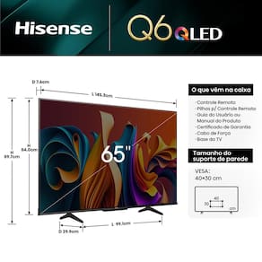 Miniatura Smart TV 65" UHD 4K QLED Hisense 65Q6N Google TV com HDR10+, Dolby Atmos, Sports Mode, Game Mode Plus e Compatível com Alexa
