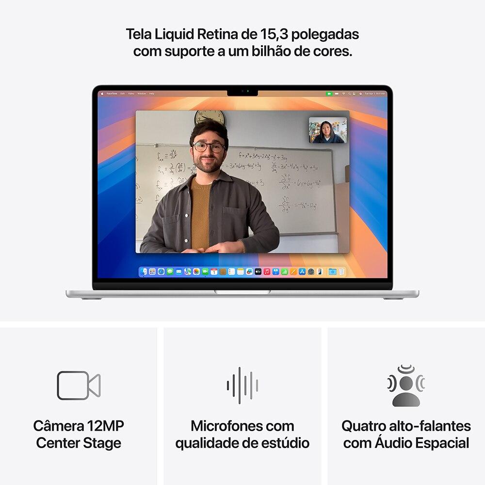 Miniatura Apple Macbook Air 15", M4,  com CPU de 10 núcleos, GPU de 10 núcleos, 16GB RAM, 256GB SSD - Prata