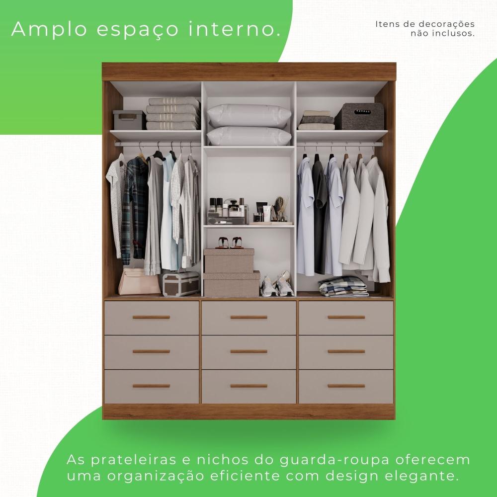 Miniatura Guarda Roupa Casal 3 Portas 9 Gavetas Luana Sallêto Móveis Cinamomo/Off-White