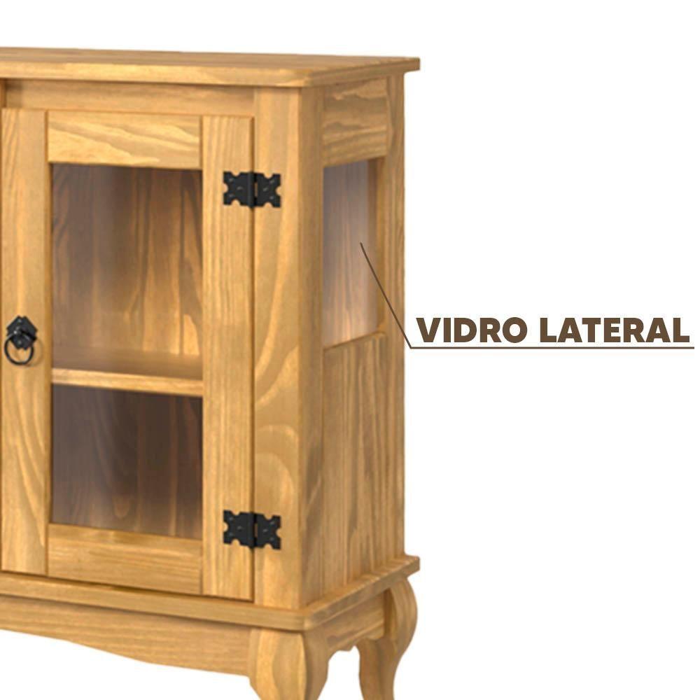 Miniatura Balcão Rústico Madeira Maciça 3 Portas Vidro Lateral Mel D125vl Shop Jm