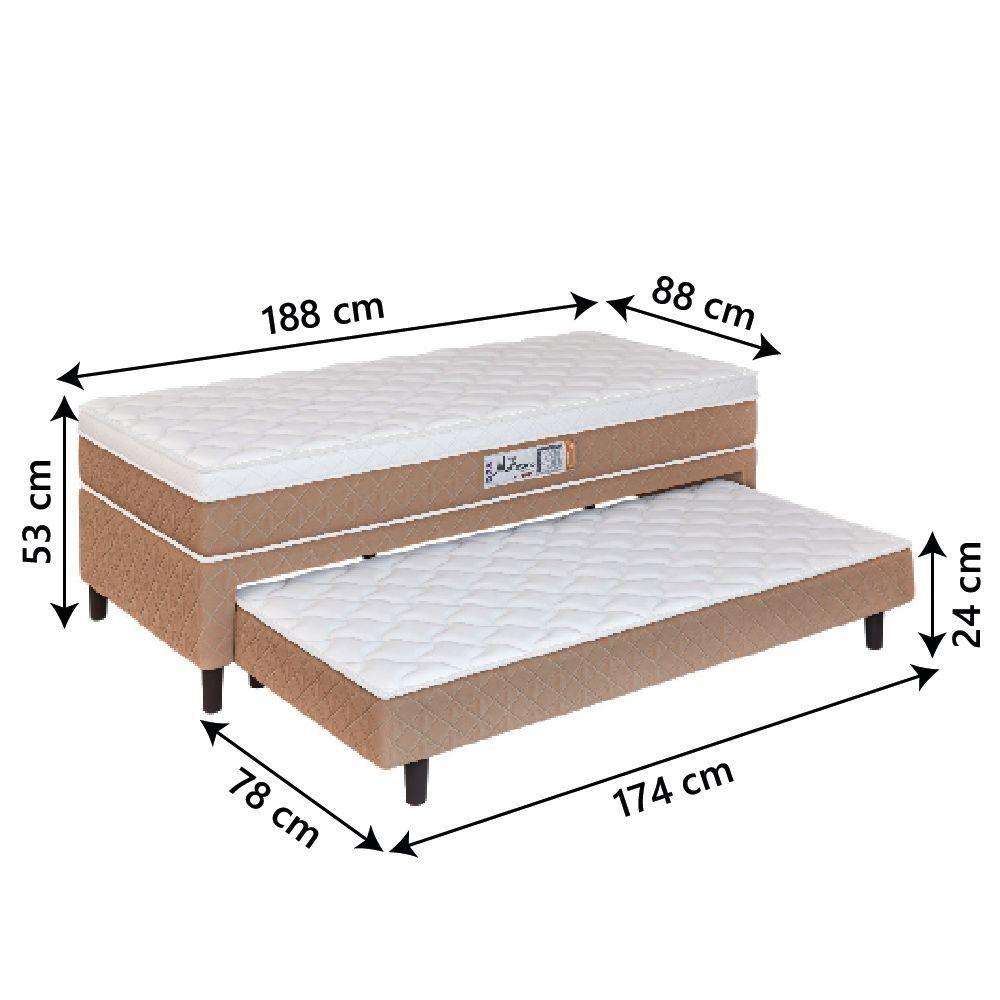 Miniatura Cama Box Solteiro Com Cama Auxiliar Conjugada Espuma D28 Aspen 88x188x53cm Marrom Branco