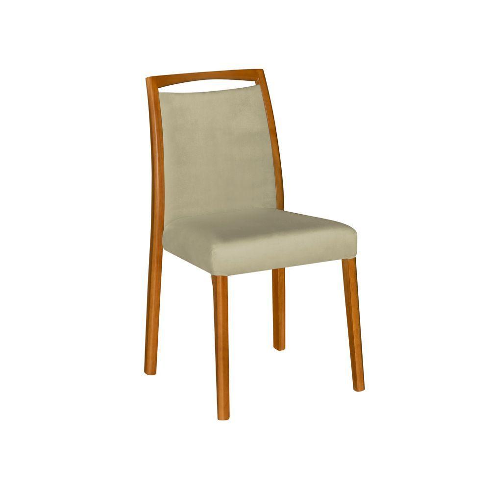 Miniatura Kit 4 Cadeiras De Jantar Estofadas Jade Veludo Bege Base Madeira Maciça Mel