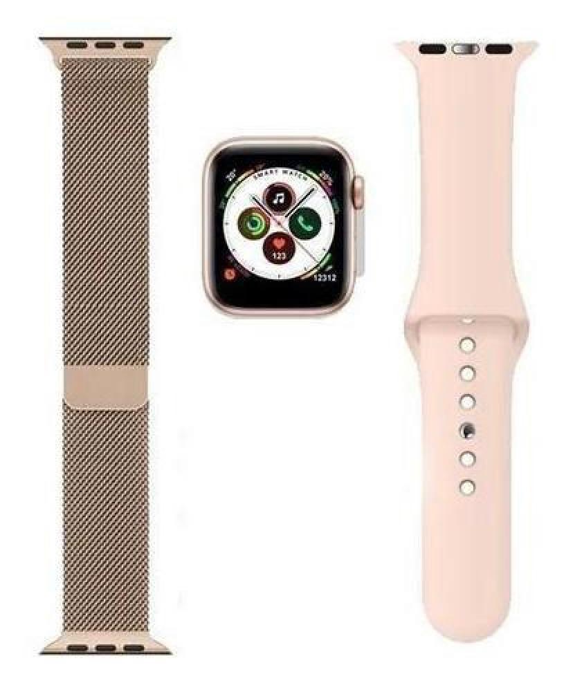 Miniatura Relógio Smartwatch Iwo 12 Série 5 + Pulseira Milanese Rose