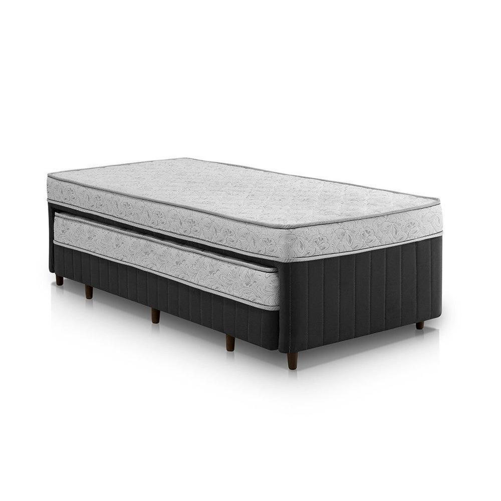 Miniatura Cama Box Conjugada Solteiro com Auxiliar Branco/Cinza Chumbo