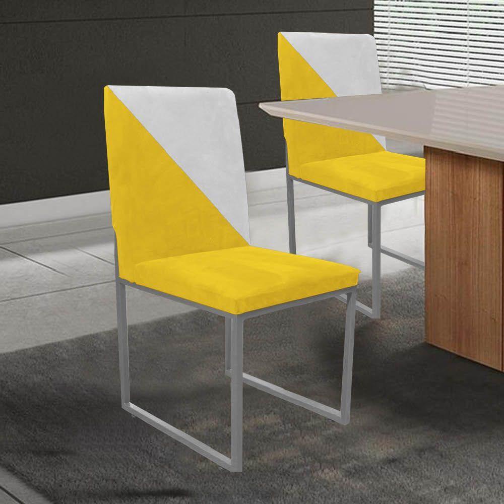 Miniatura Cadeira Stan Duo Sala De Jantar Ferro Prata Sintético Amarelo E Branco - Amey Decor