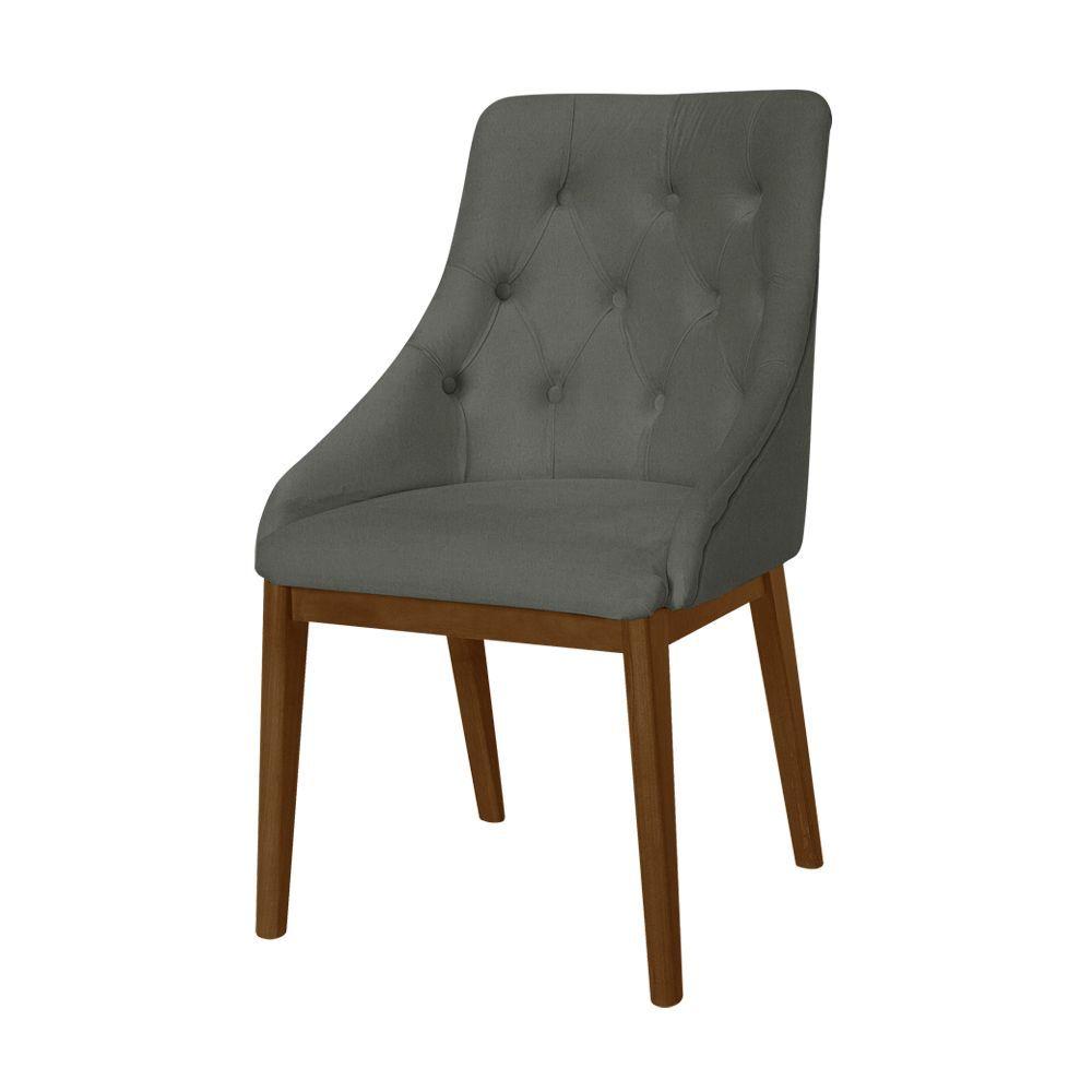 Miniatura Kit 4 Cadeiras De Jantar Elisa Nobre Estofada Capitonê Linho Chumbo Base Madeira Maciça Imbuia