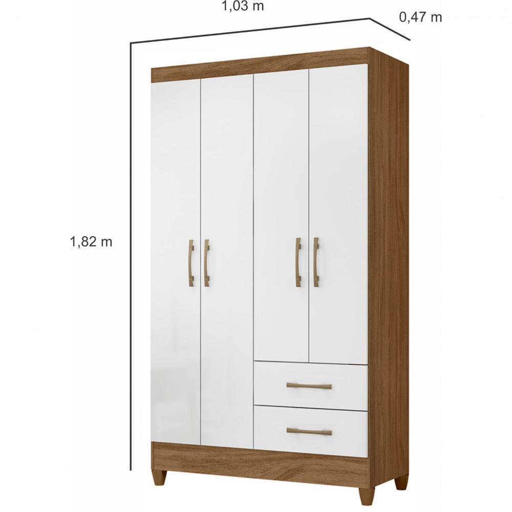 Miniatura Guarda Roupa Solteiro 4 Portas 2 Gavetas Chile Moval Naturale/Branco
