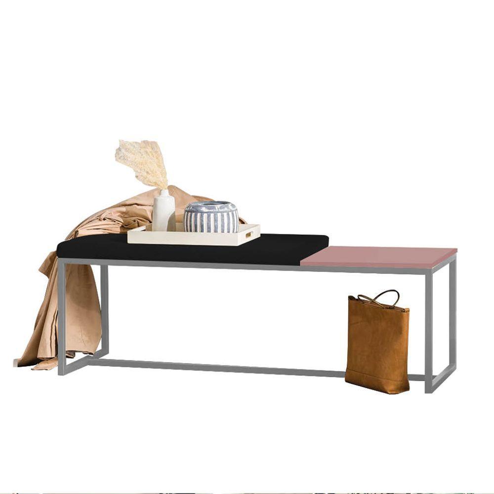 Miniatura Banco Recamier Puff 160cm Industrial Cinza Corino Preto Tampo Quadrado Rose