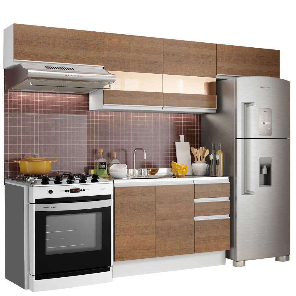 Armário de Cozinha Compacta 280cm Branco/Rustic Marina Madesa 01 Branco/Rustic