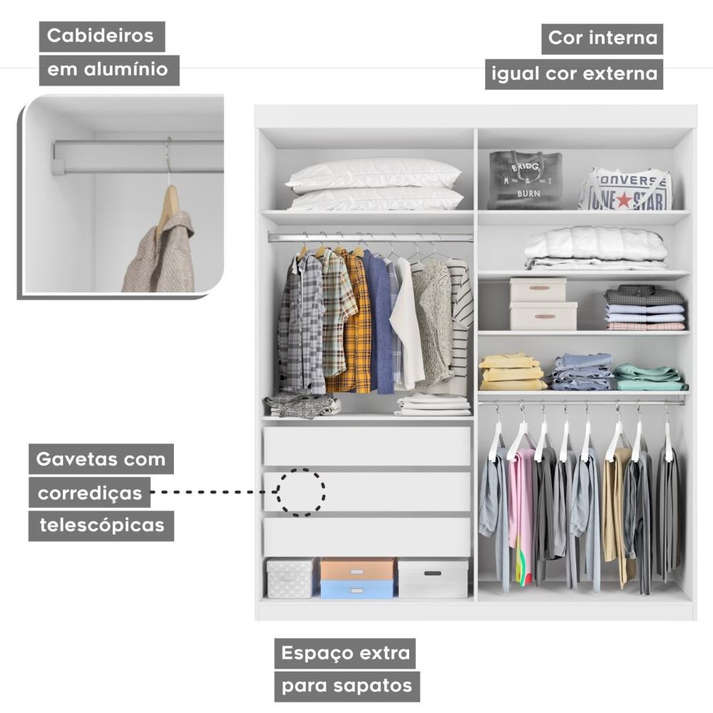 Guarda Roupa Casal 4 Portas 3 Gavetas Roma Conquista Móveis Branco