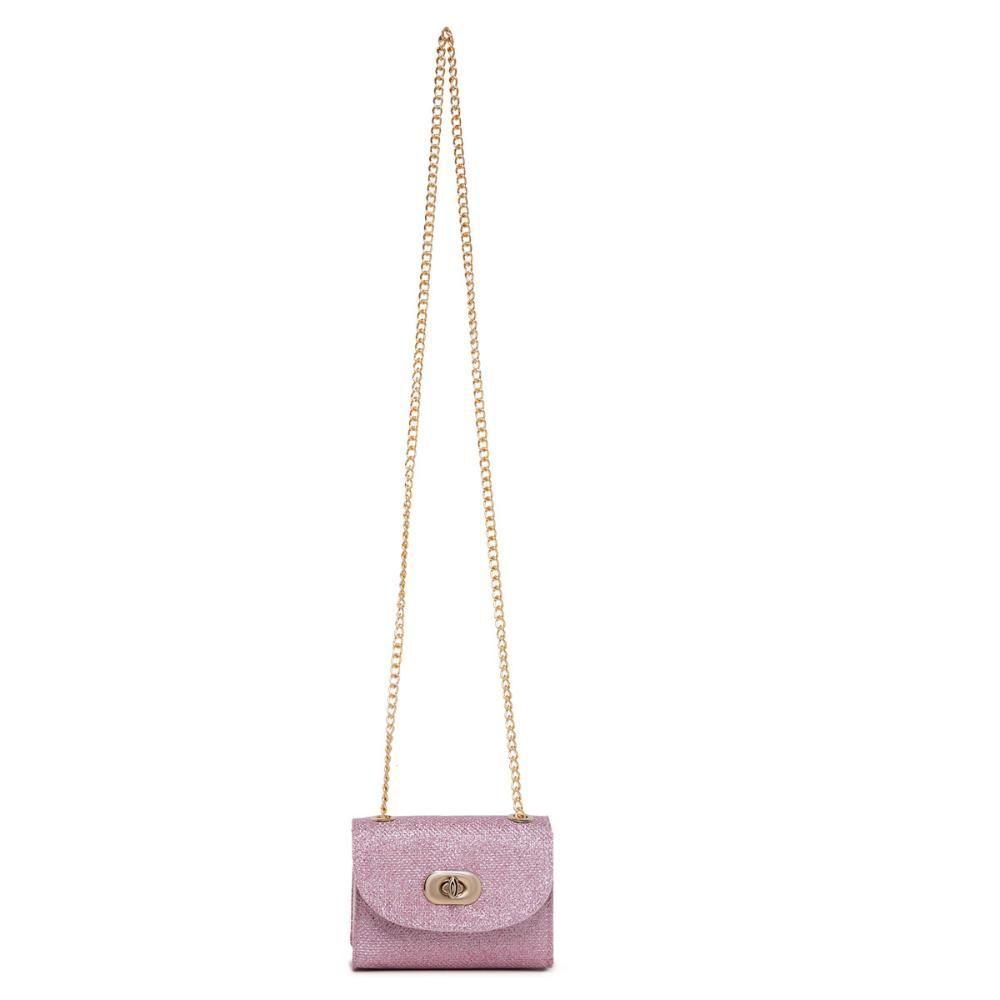 Miniatura Bolsa Pequena Feminina Transversal De Festa Elegante Brilho Rosa Bebê