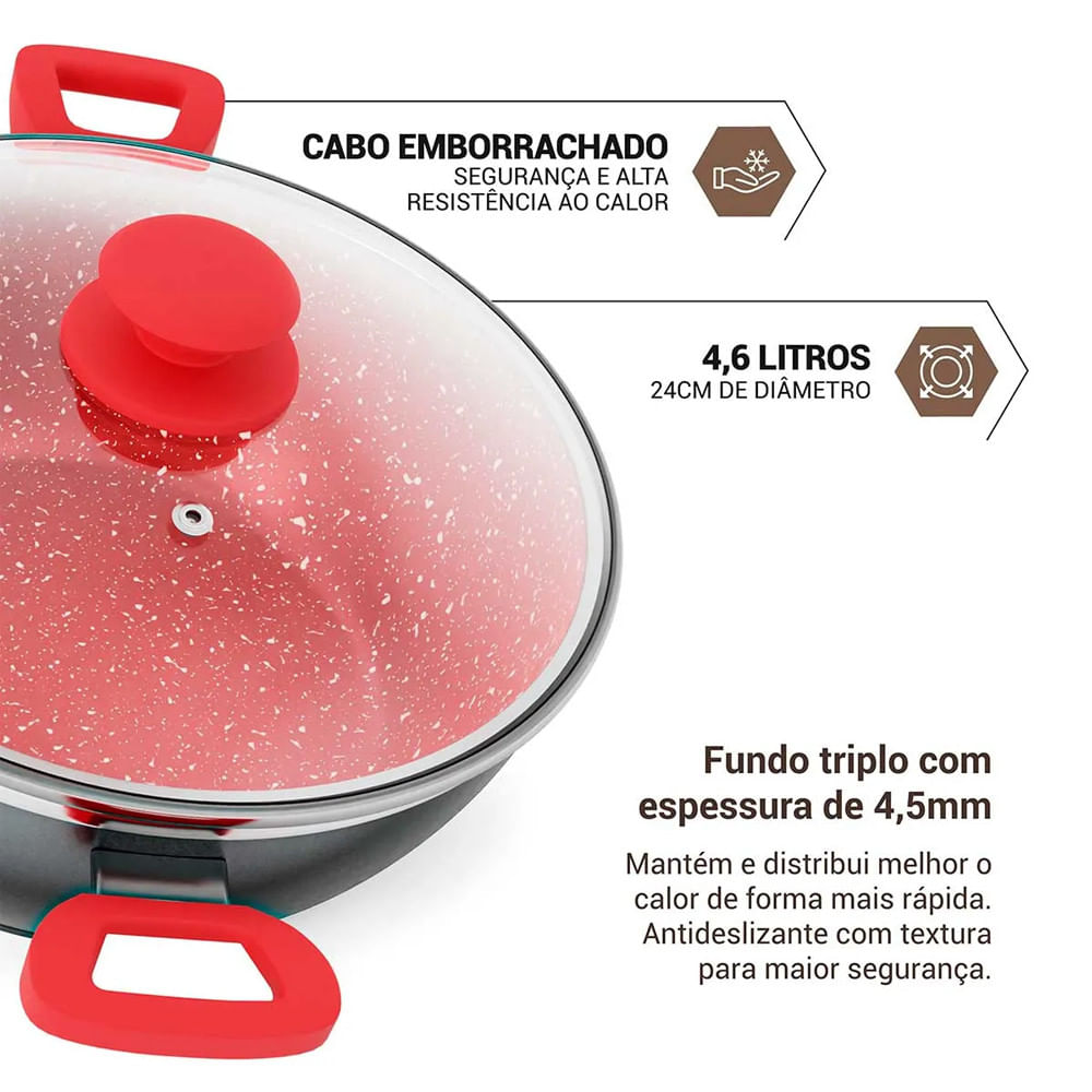 Miniatura Panela Philco Redstone com Tampa de Vidro 4,6L Cinza e Vermelho