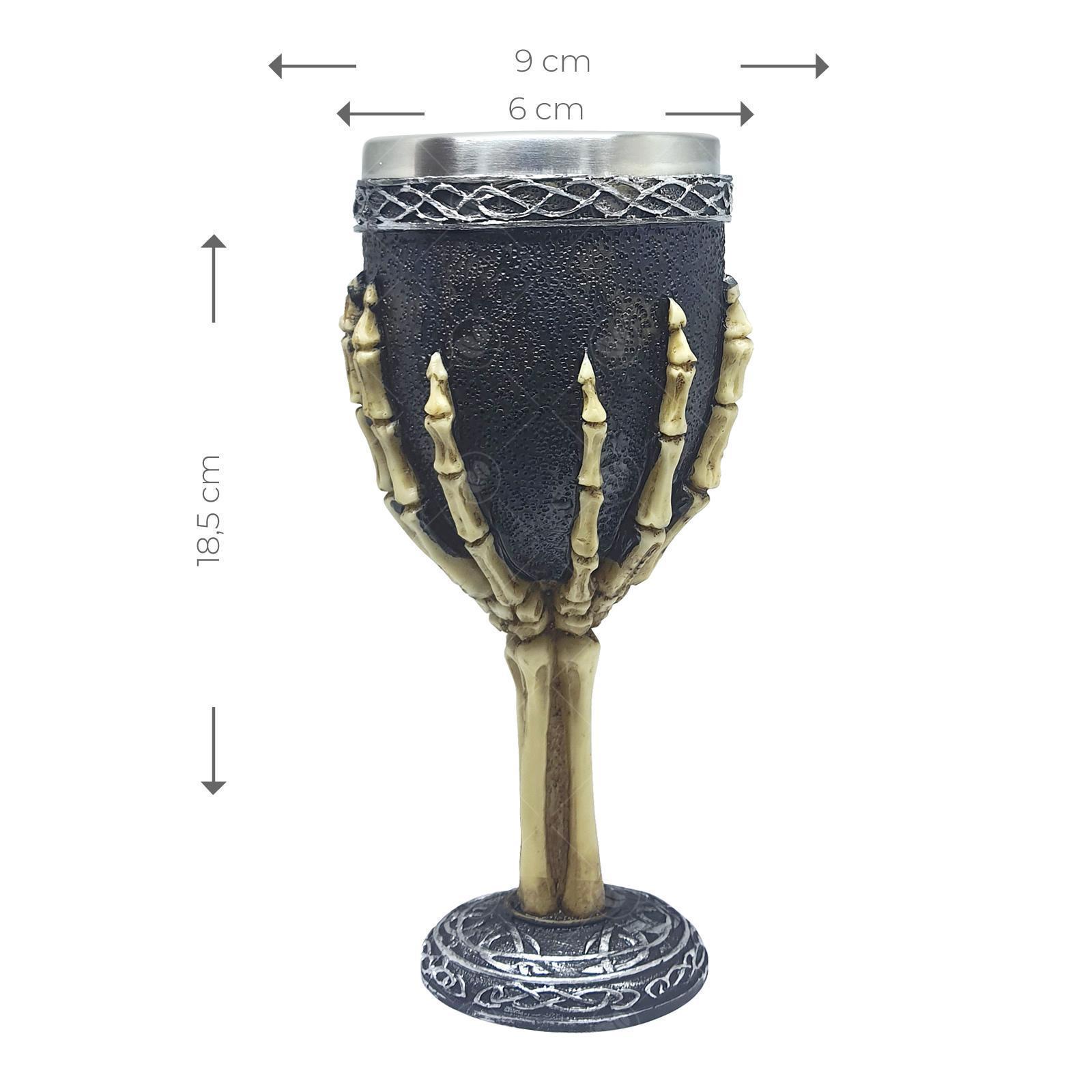 Miniatura Kit 3 Taça Cálice Termica Inox Relevo Medieval Caveira 200Ml