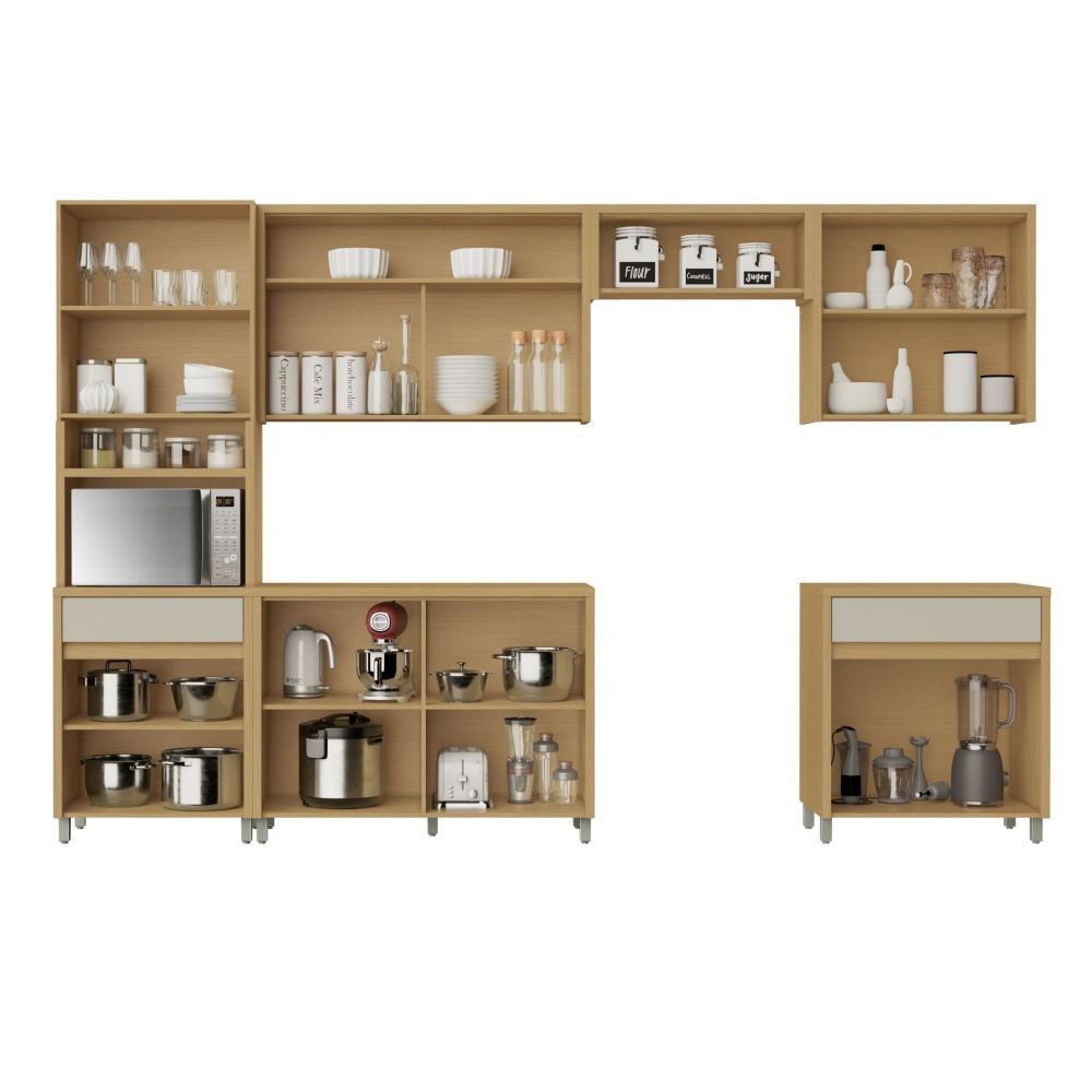 Cozinha Completa 6 Peças 12 Portas 2 Gavetas Condessa 350cm 100% MDF Carvalho/Greige